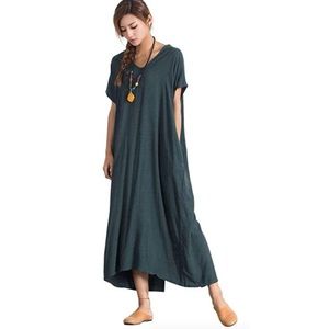 Emerald Boho-inspired Linen Dress